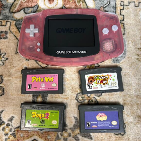Nintendo Game Boy Advance Console - Clear Fuchsia Pink W/ Case & 4 Games - Picture 5 of 16